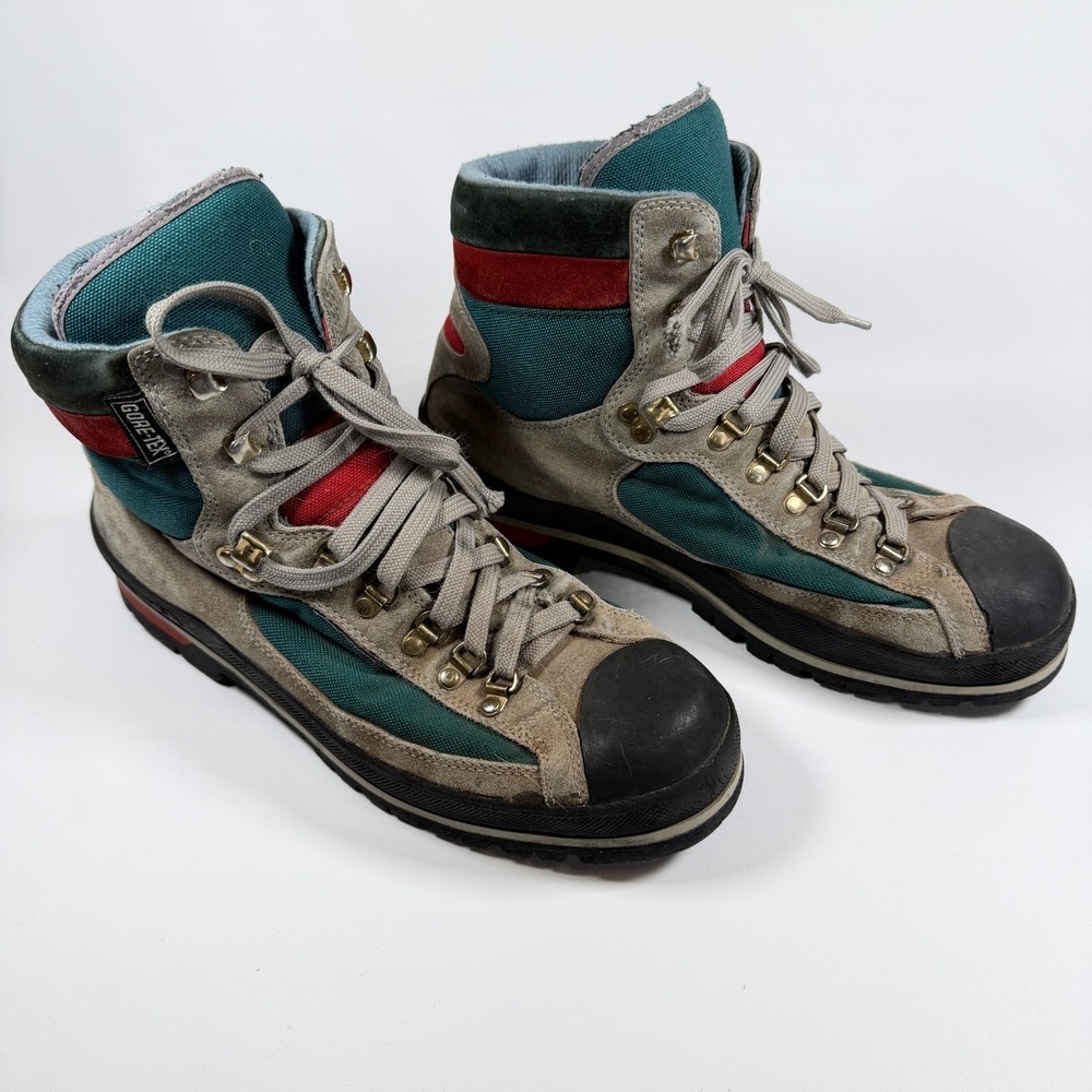 Tecnica‎ Gore Tex Hiking Boots Vintage Made In Italy Teal Red Grey Mens 11